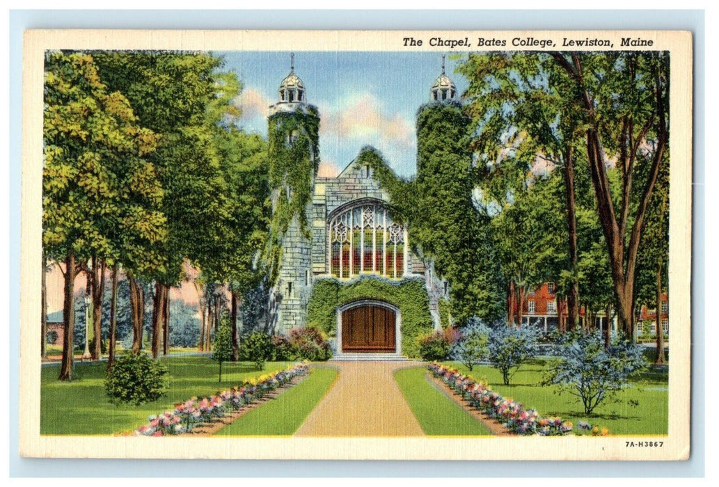 c1940's View Of The Chapel Bates College Lewiston Maine ME Vintage Postcard