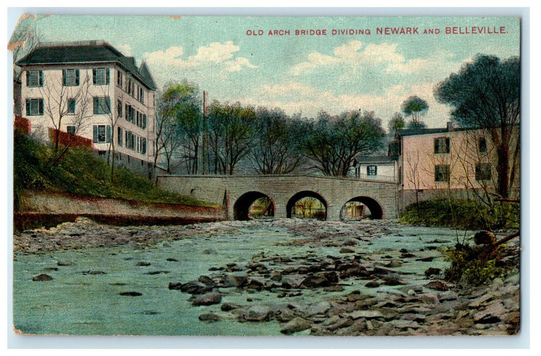 1909 Old Arch Bridge Dividing Newark and Belleville New Jersey NJ Postcard