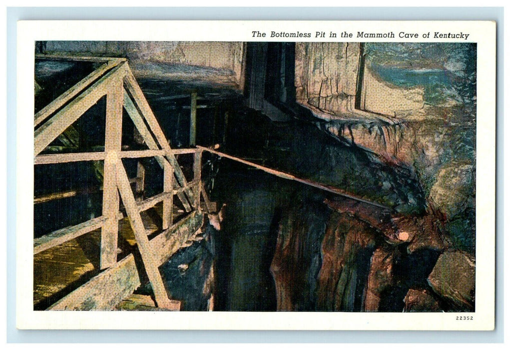 c1940's The Bottomless Pit In The Mammoth Cave Of Kentucky KY Vintage Postcard
