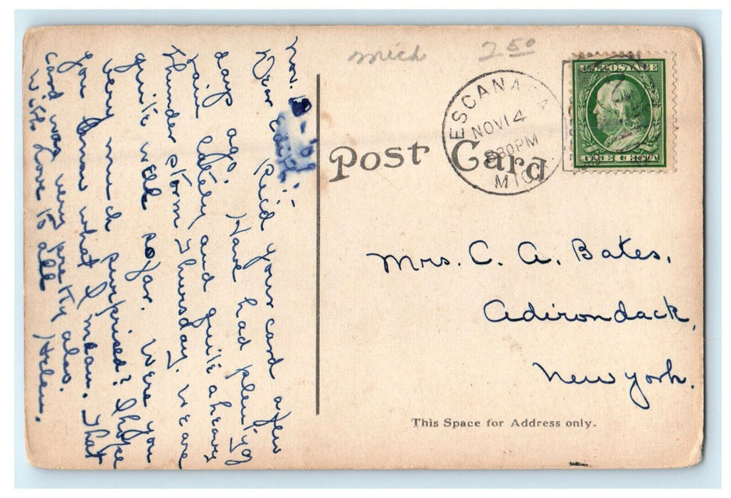 1909 New Concrete Dam of Escanaba Light and Power Co. Michigan MI Postcard