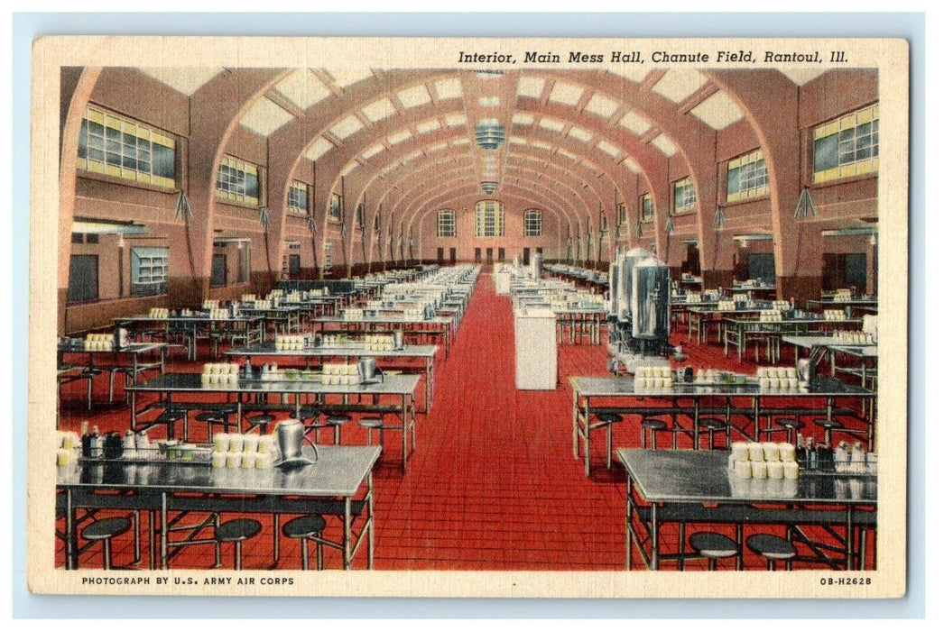 c1940's Interior Main Mess Hall Chanute Field Rantoul Illinois IL Postcard