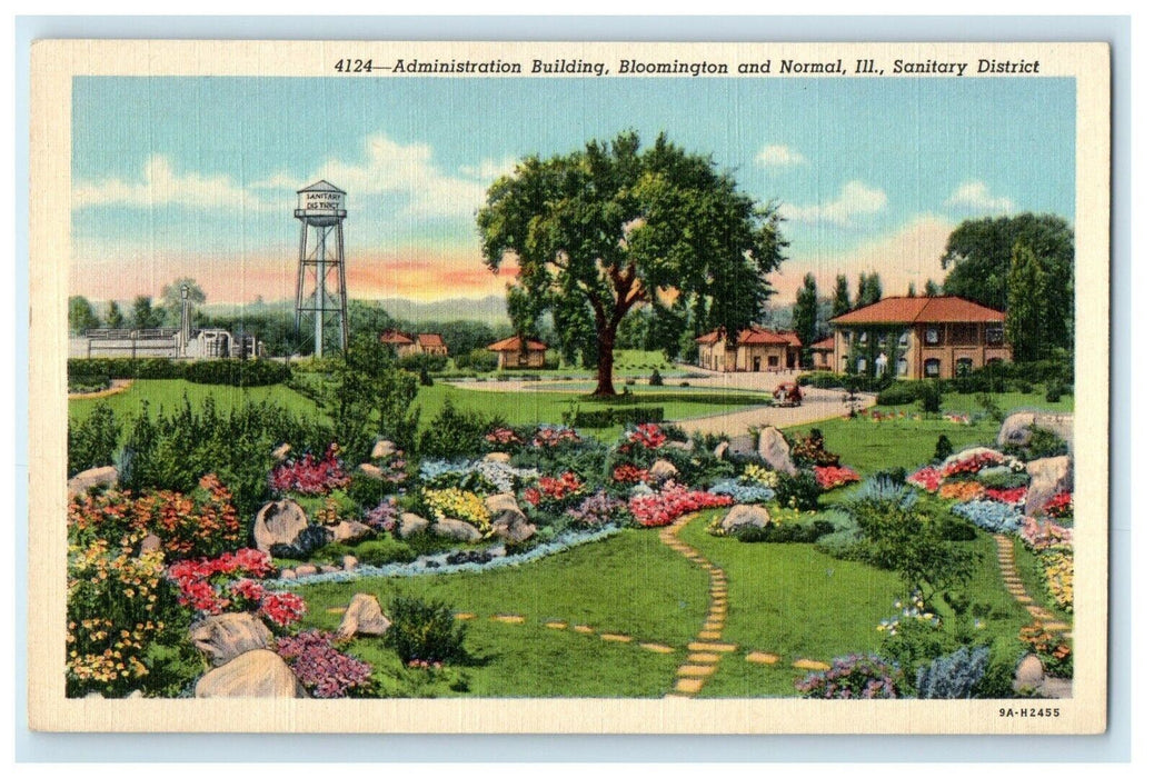 Administration Building Bloomington Normal Illinois Sanitary District Postcard