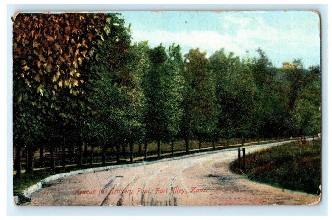 1910 Artillery Post Fort Riley Kansas Avenue KS Posted Antique Postcard