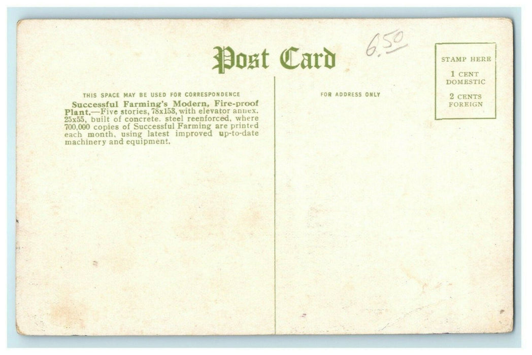 c1910 Successful Farming Publishing Co. Des Moines Iowa IA Antique Postcard