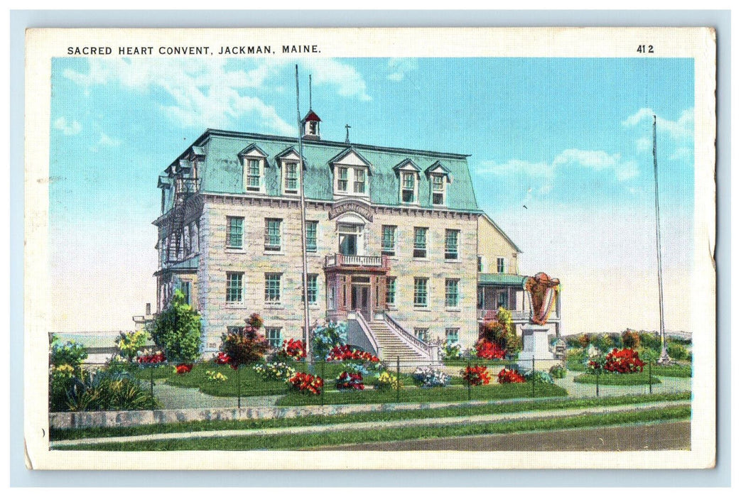 1942 Sacred Heart Convent, Jackman Maine ME Vintage Posted Postcard
