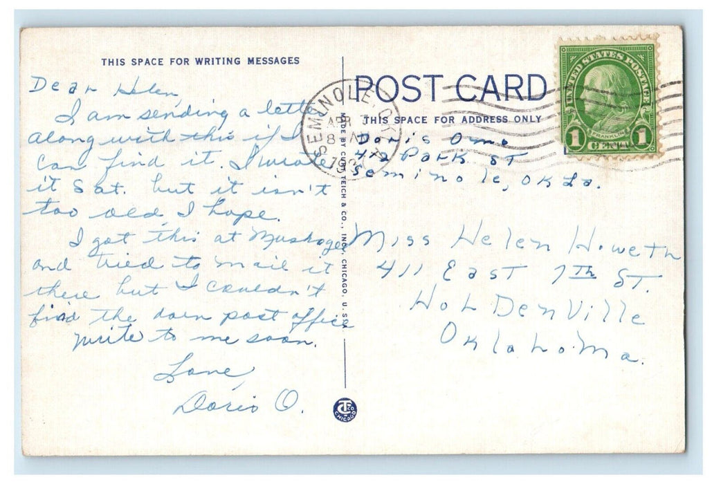c1930's Hotel Severs Building Muskogee Oklahoma OK Posted Vintage Postcard