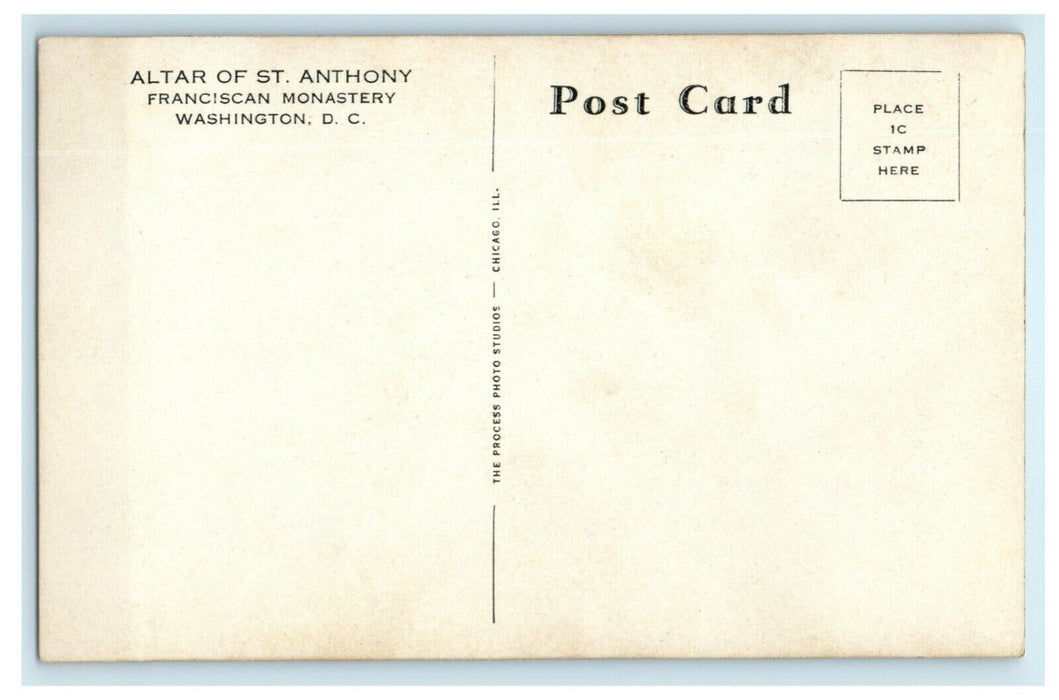 Altar of St. Anthony Franciscan Monastery Washington DC RPPC Photo Postcard