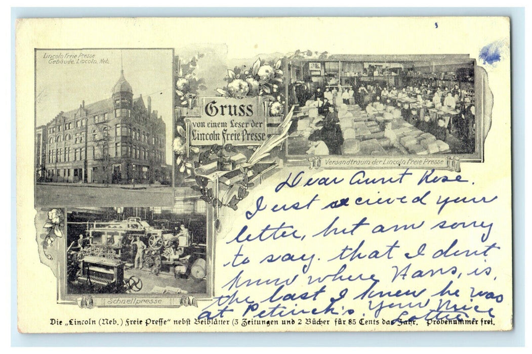 1909 Gruss Lincoln Free Press Nebraska NE Posted Antique Postcard