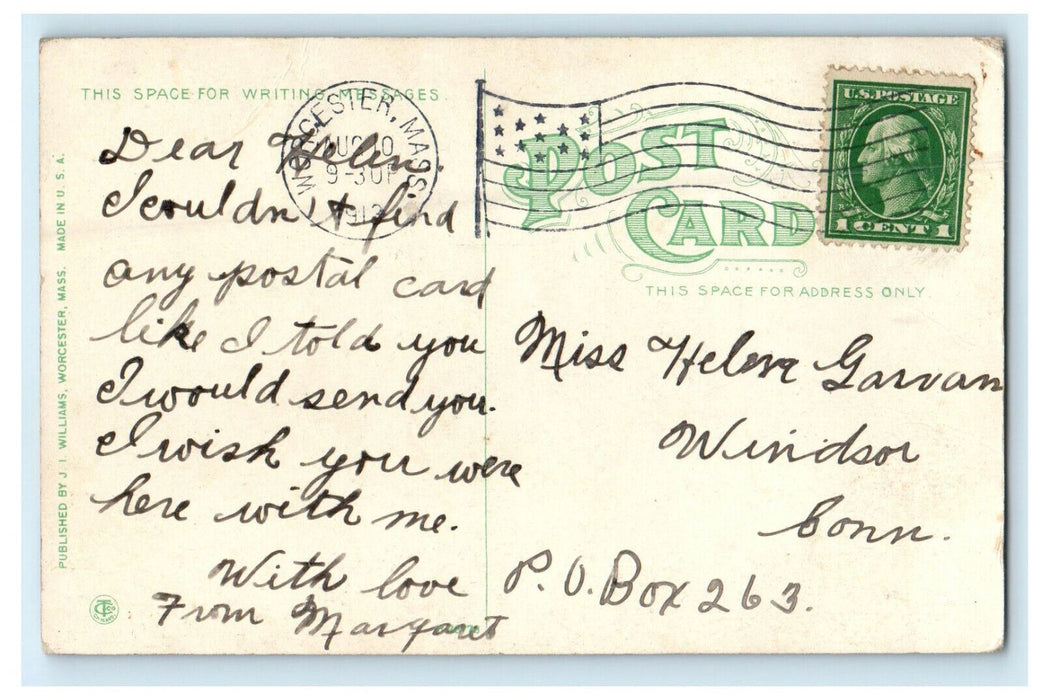 1913 View of the Union Station, Worcester Massachusetts MA Posted Postcard