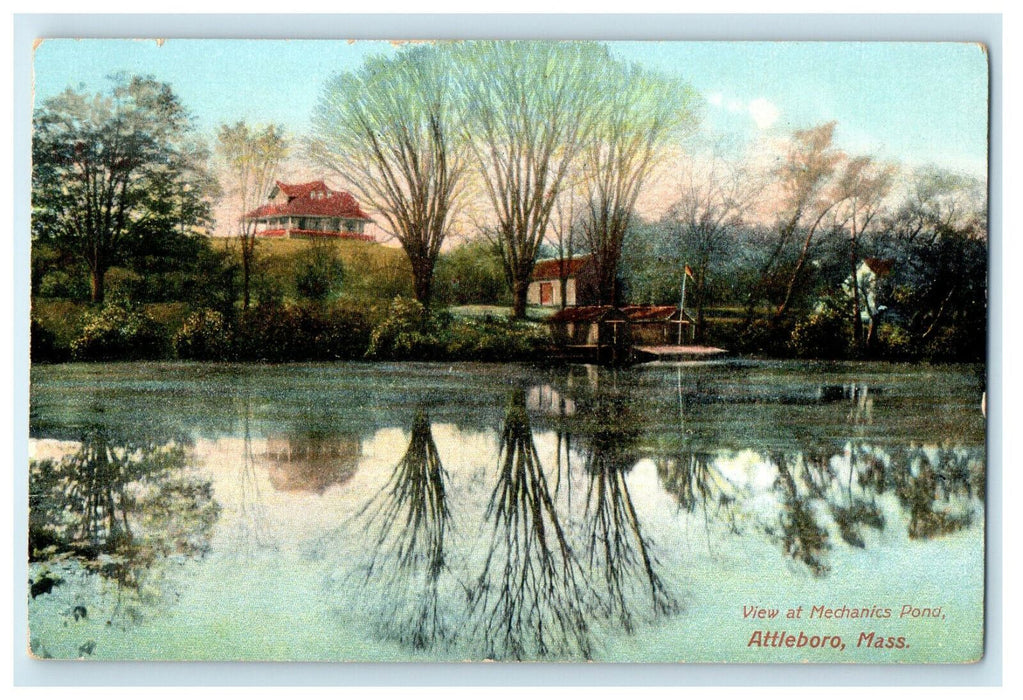 c1910s View of Mechanics Pond, Attleboro Massachusetts MA Unposted Postcard