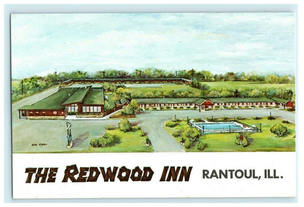 Redwood Inn Rantoul Illinois IL Ruth Mathis Painting Vintage Postcard