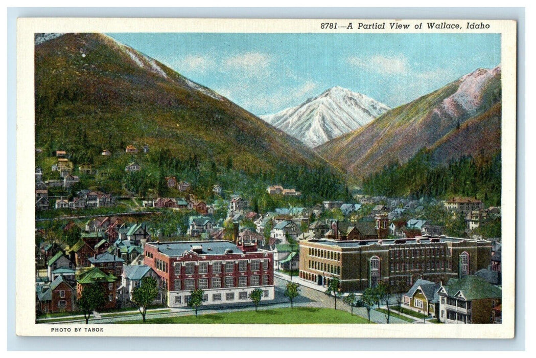 A Partial View Of Wallace Idaho ID, Buildings Road Mountain Antique Postcard