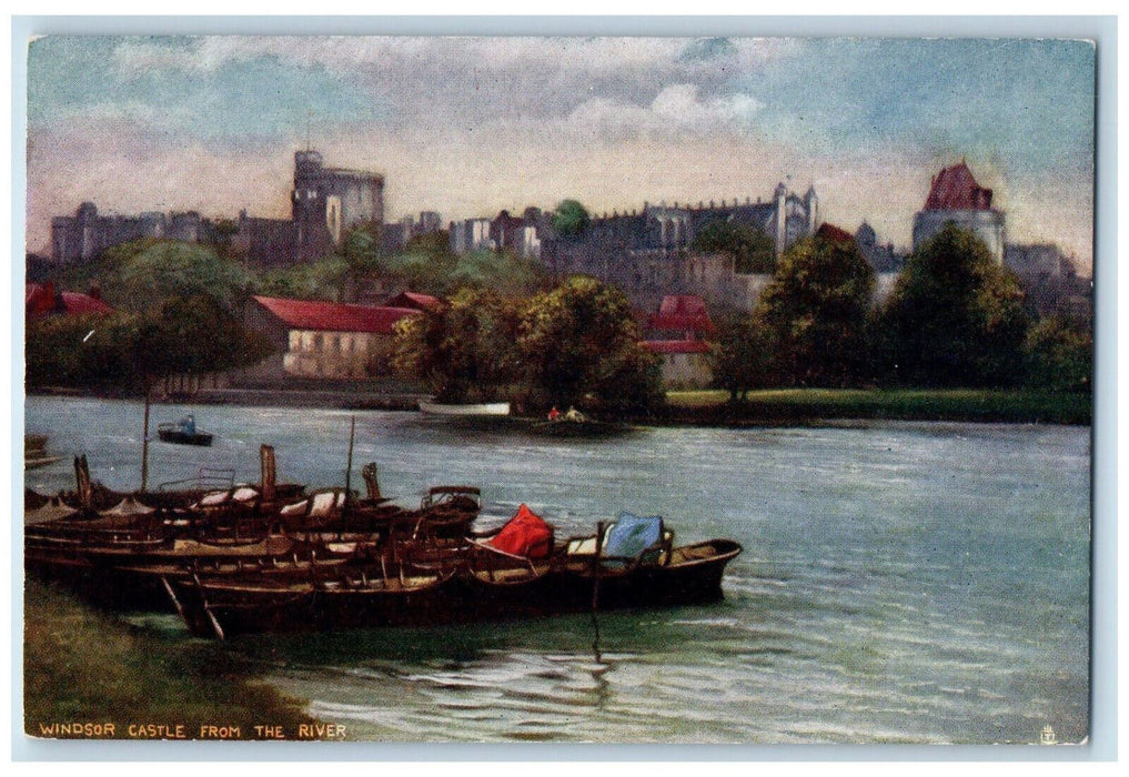 c1910 Boat in the Side Windsor Castle From The River Oilette Art Tuck Postcard