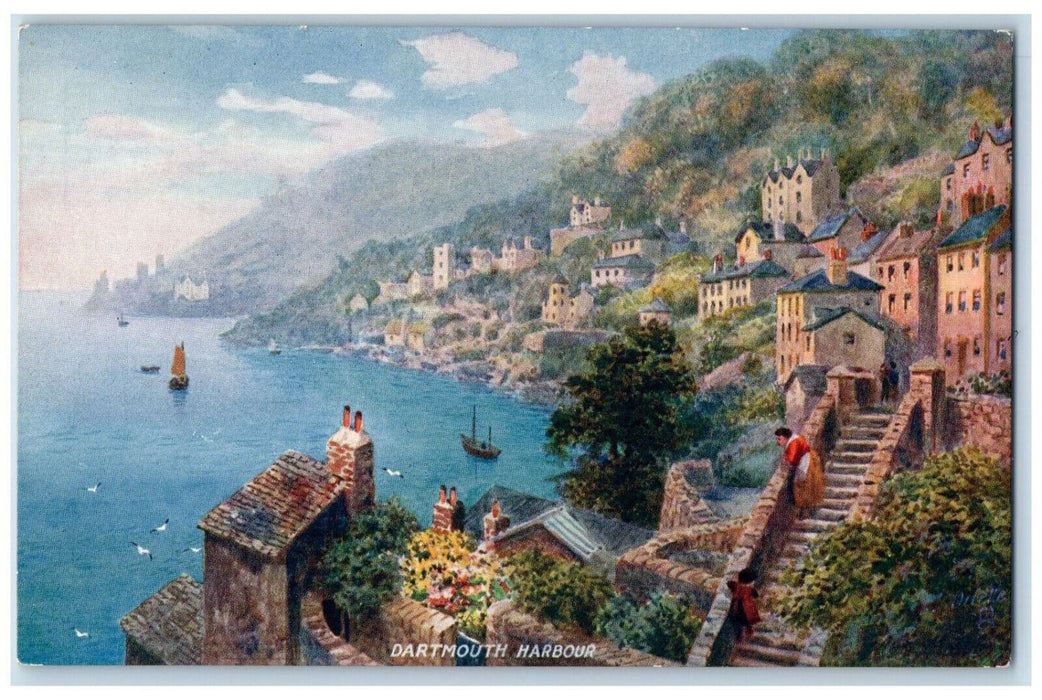 c1910 Dartmouth Harbour Devon England Unposted Oilette Tuck Art Postcard