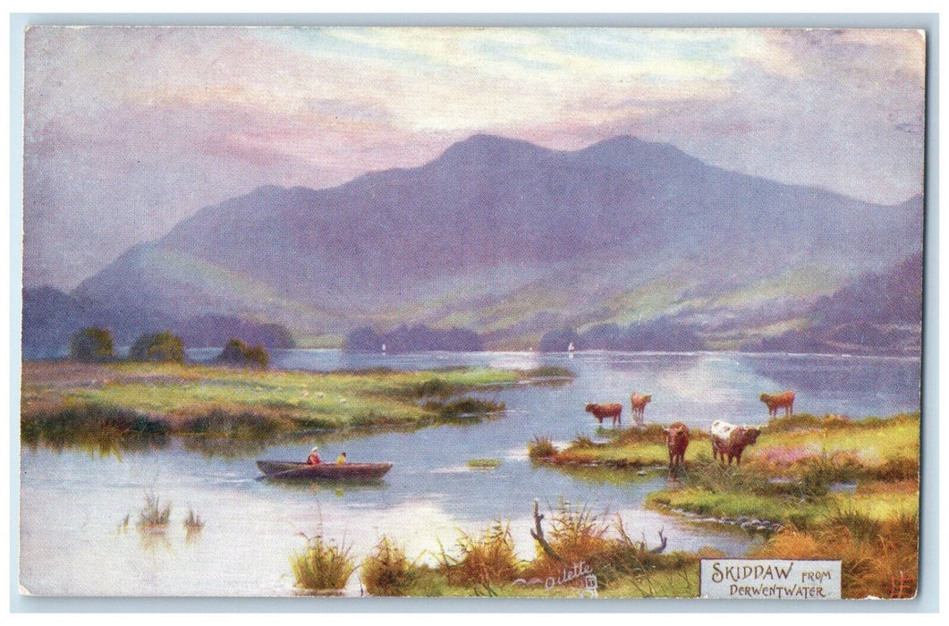 c1910 Boat, Buffalo, Skiddaw From Derwentwater Oilette Tuck Art Postcard