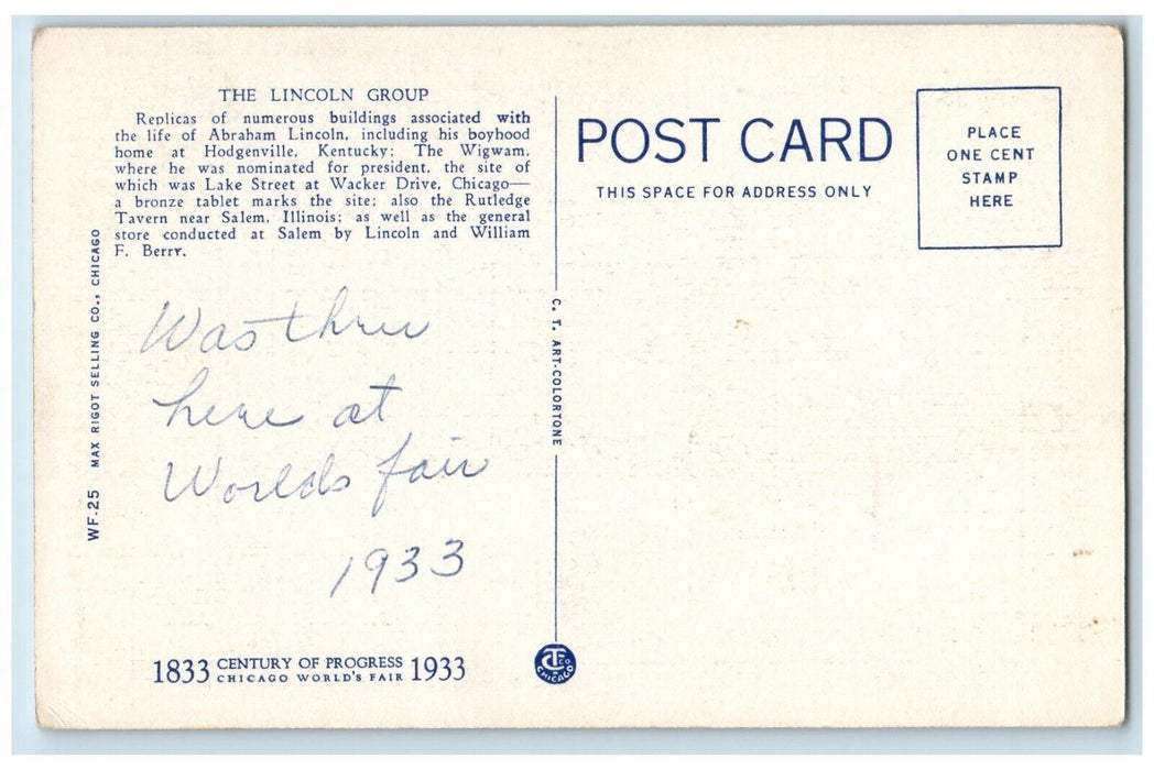 c1940 Lincoln Group Chicago Worlds Fair Boyhood Hodgenville Kentucky Il Postcard