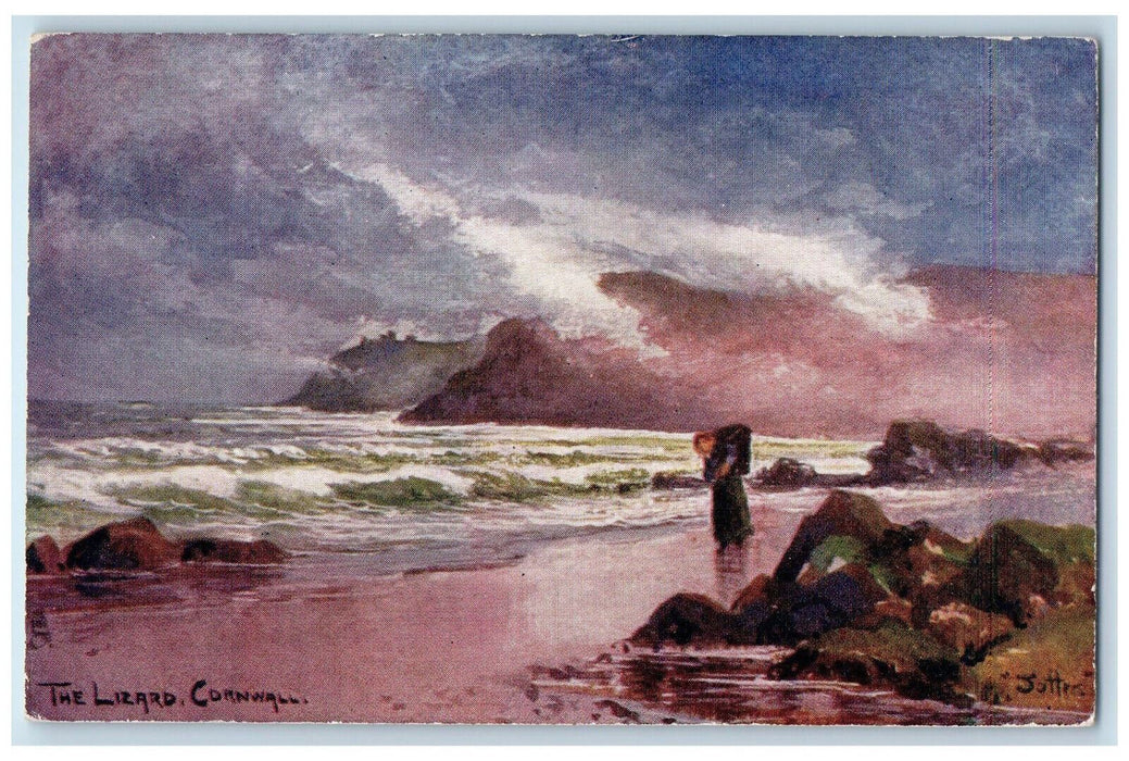 c1910 Jotters, Waves, The Lizard Cornwall England Oilette Tuck Art Postcard