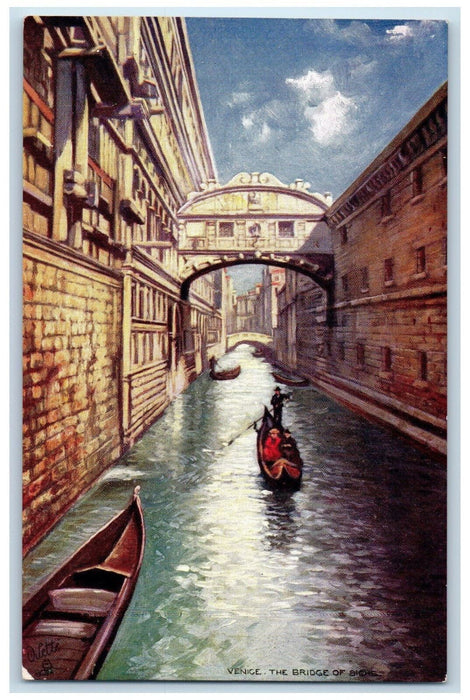 c1910 Boat Canoeing The Bridge of Sighs Venice Oilette Tuck Art Postcard
