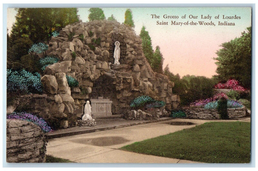 c1920 Grotto Our Lady Lourdes Saint Mary Woods Indiana Vintage Antique Postcard
