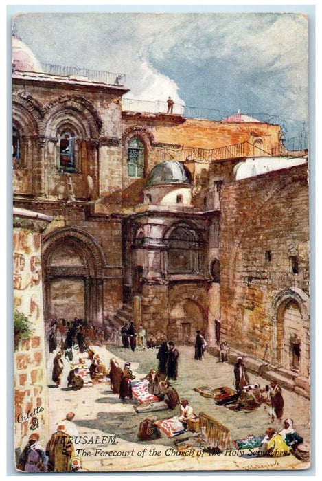 c1910 The Forecourt of Holy Sepulchre Church Jerusalem Oilette Art Tuck Postcard
