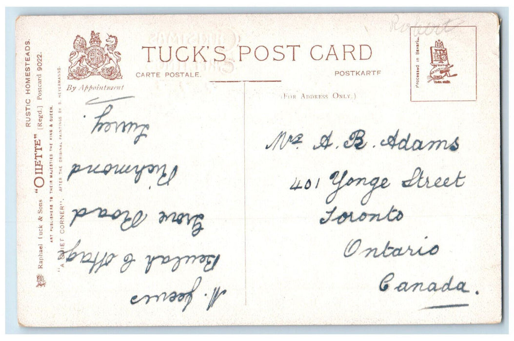 c1910 Grandma, Christmas Greetings Rustic Homesteads Oilette Tuck Art Postcard