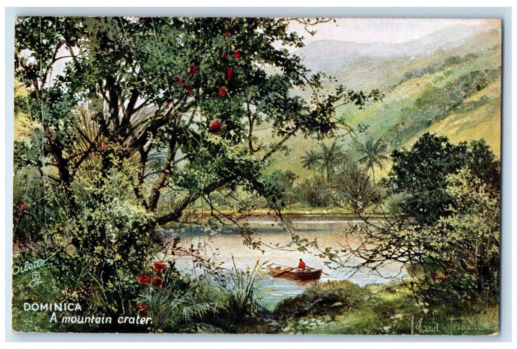 c1910 Dominica A Mountain Crater Boat Canoeing Oilette Tuck Art Postcard