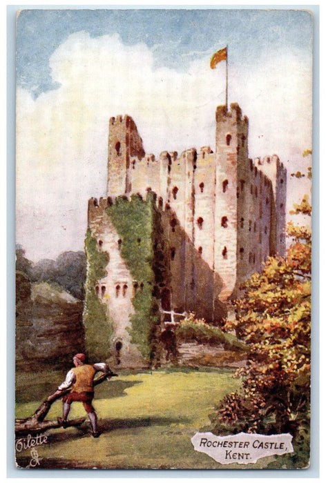 c1910 Rochester Castle Kent England Picturesque Castle Oilette Tuck Art Postcard