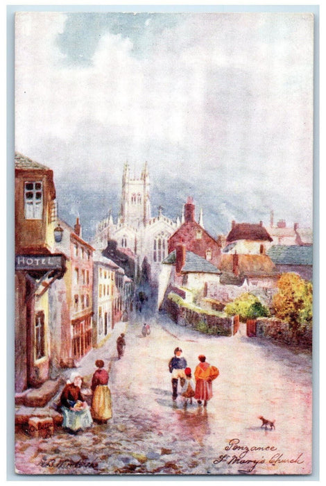 c1910 St. Mary's Church Penzance Picturesque Cornwall Oilette Tuck Art Postcard