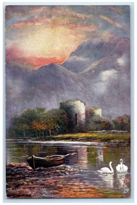 c1910 Boat, Swan, Inverlochy Castle Fort William Oilette Tuck Art Postcard
