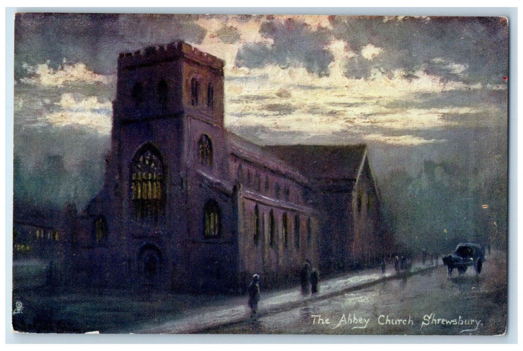 c1910 Horse Carriage, The Abbey Church Shrewsbury Oilette Tuck Art Postcard
