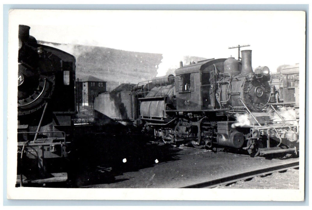 c1940's Locomotive Train #45 Railyard Railroad RPPC Photo Postcard