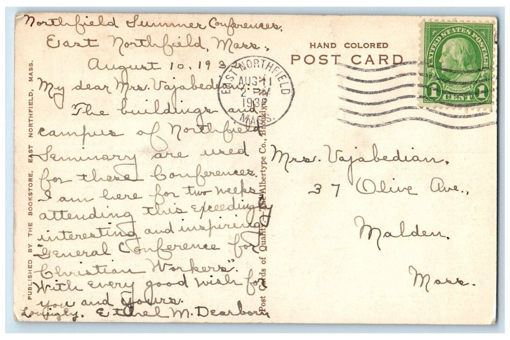 1932 Perry Pond Northfield Seminary East Northfield Park Massachusetts Postcard