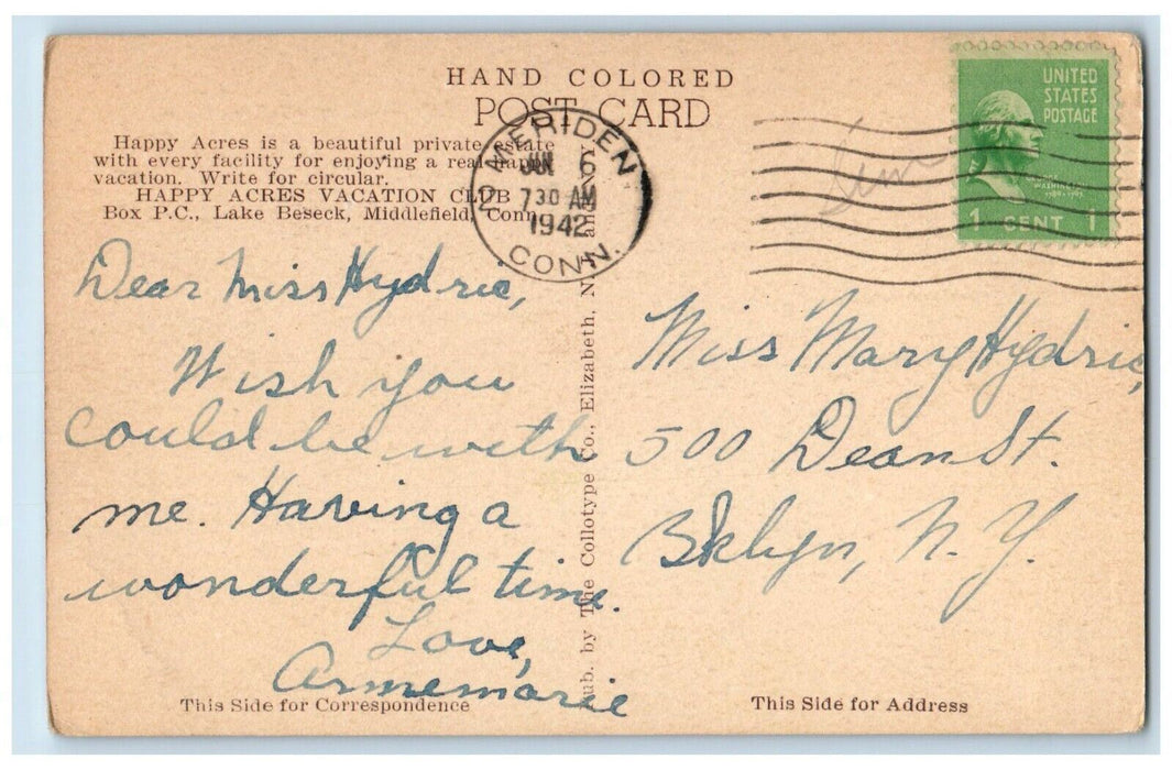 1942 Soft Ball Happy Acres Vacation Club Middlefield Connecticut Postcard
