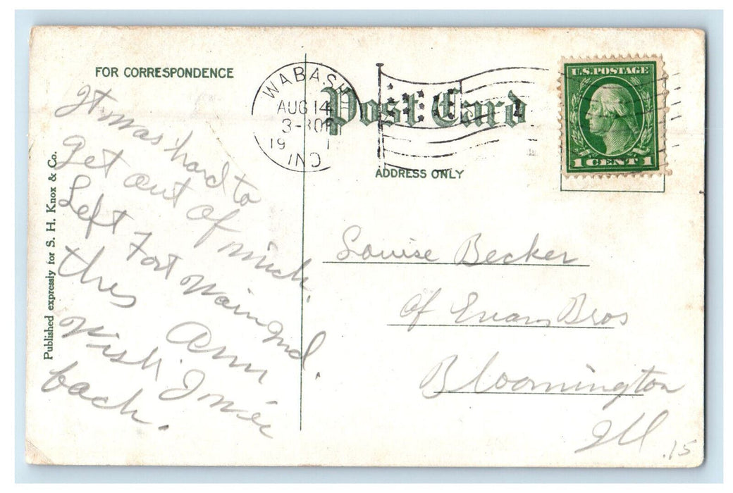 c1910 Glen Falls, South Side Wabash Indiana IN Posted Antique Postcard