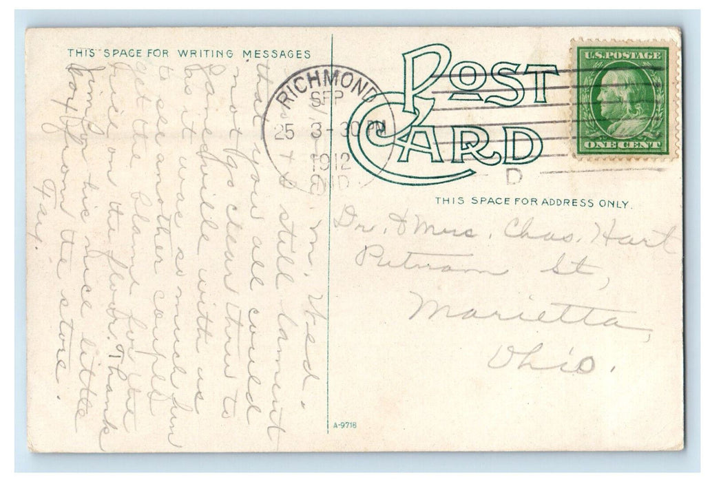 1912 Main Street Bridge, Looking East Richmond Indiana IN Posted Postcard