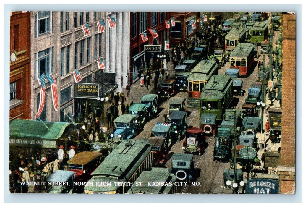 c1930s Walnut Street North from Tenth St. Kansas City Missouri MO Postcard
