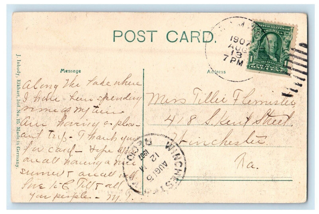 1907 View Of Pickwick Park Wawasee Lake Indiana IN Posted Antique Postcard