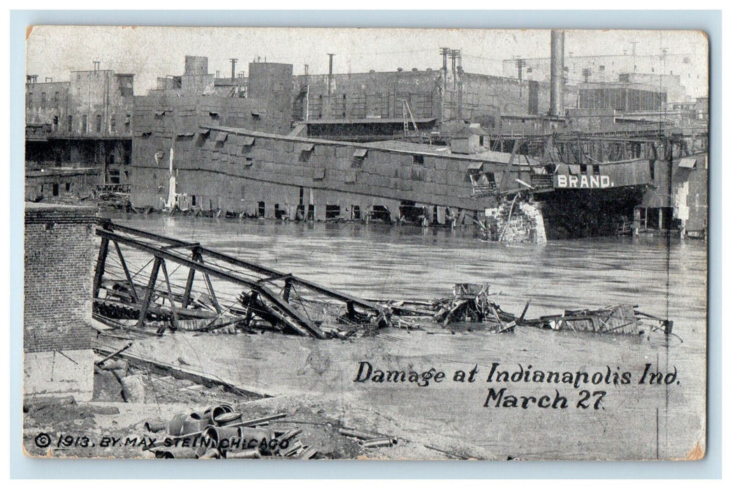 1913 Damage at Indianapolis Indiana IN Max Stein Posted Antique Postcard
