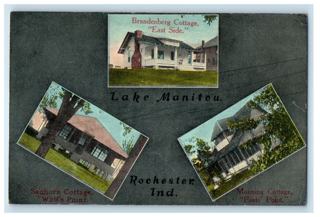 1917 Multiview of Cottages in Lake Manitou Rochester Indiana IN Postcard