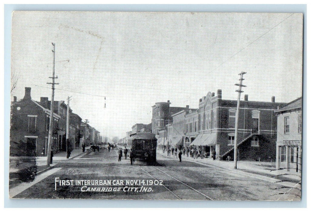 1909 First Interurban Car Cambridge City Indiana IN Posted Antique Postcard