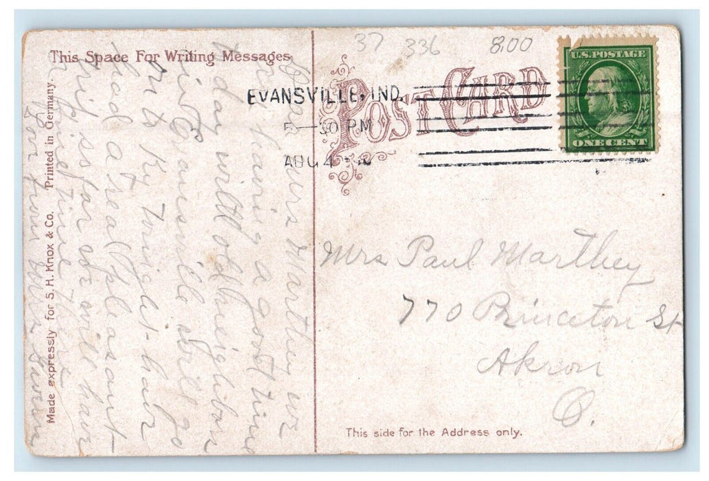 c1910's A View Of Fulton Avenue Evansville Indiana IN Posted Antique Postcard