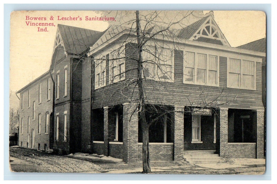 1915 Bowers & Lescher's Sanitarium Vincennes Indiana IN Posted Antique Postcard