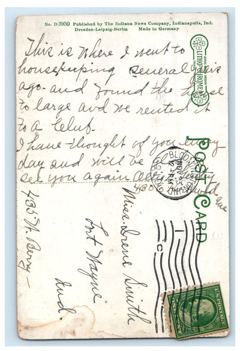 1910 Phi Delta Theta (Indiana University) Bloomington Indiana IN Postcard