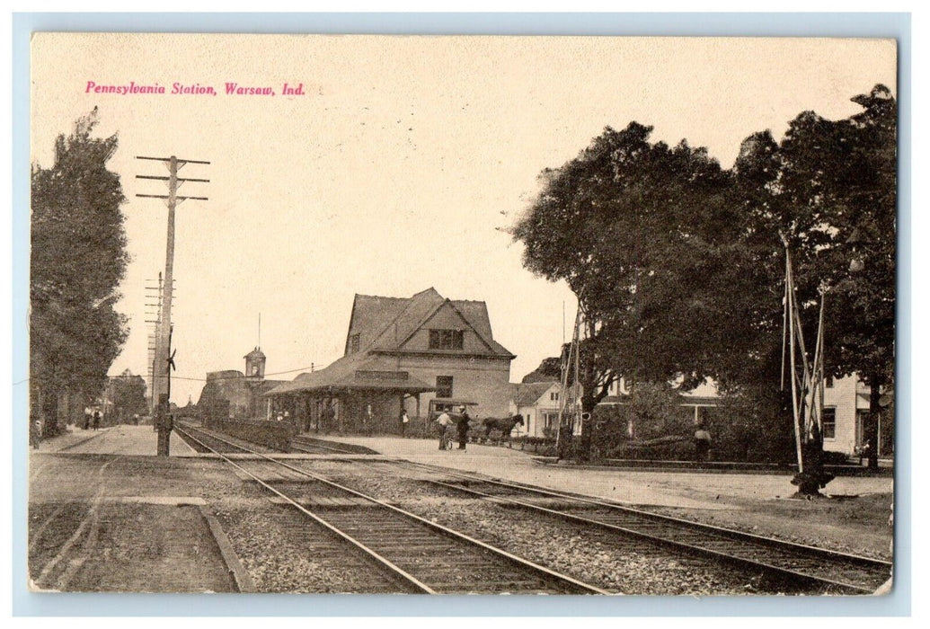 1909 Pennsylvania Depot Station Railroad Warsaw Indiana IN Antique Postcard