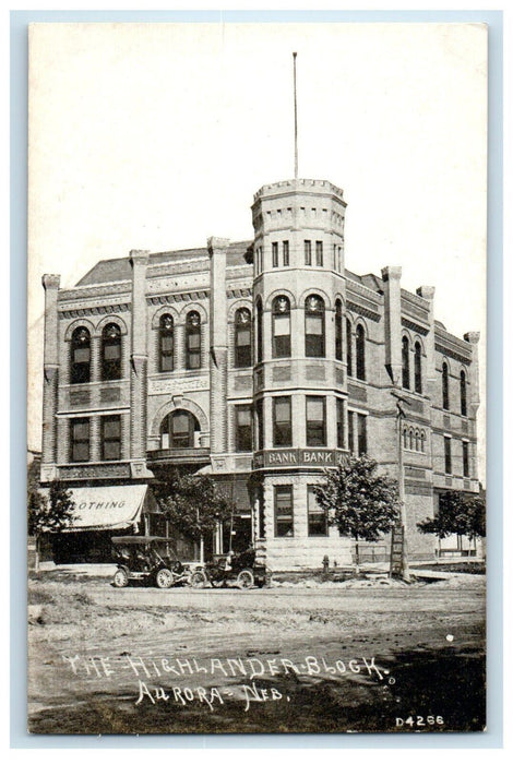 c1910's The Highlander Block Cars Aurora Nebraska NE Unposted Antique Postcard