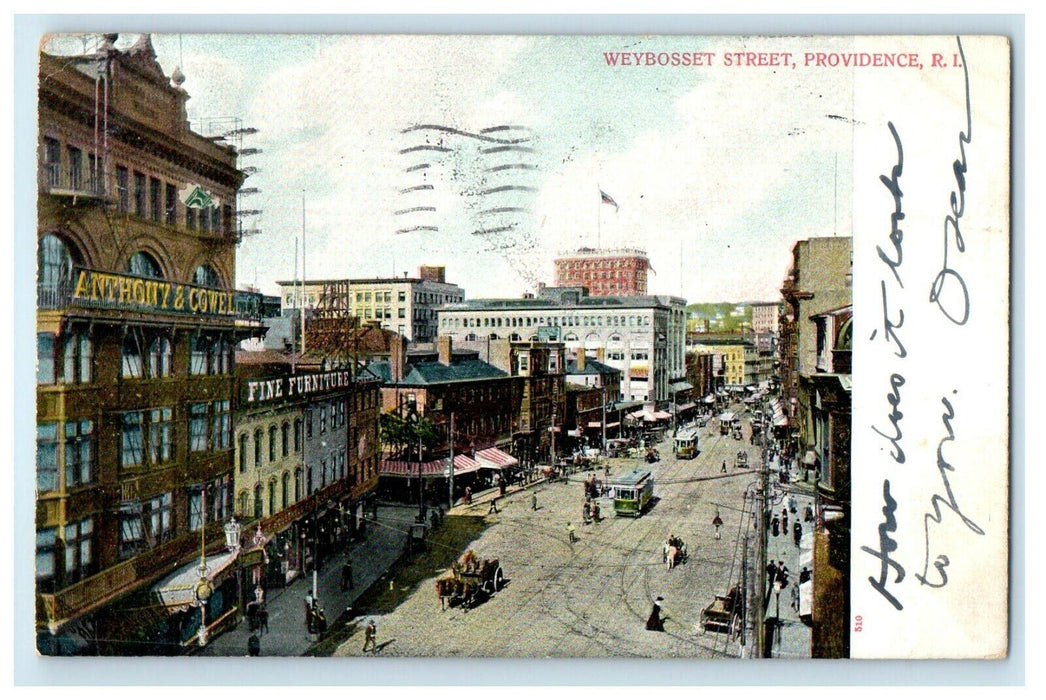 1906 Crowd Scene Weybosset Street, Providence Rhode Island RI Posted Postcard
