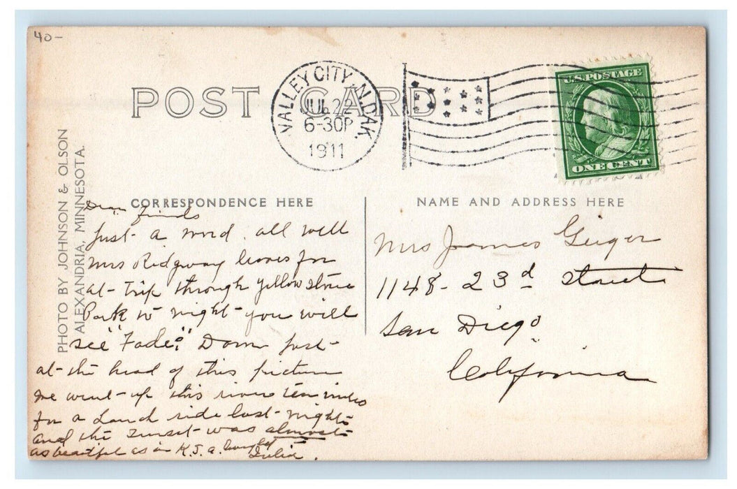 1911 River Scene Valley City North Dakota NDRPPC Photo Poste Antique Postcard
