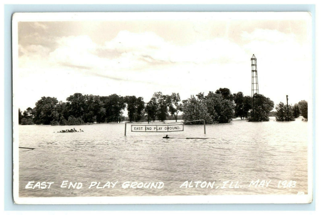 East End Playground Alton Illinois May 1943 Flood Vintage RPPC Postcard
