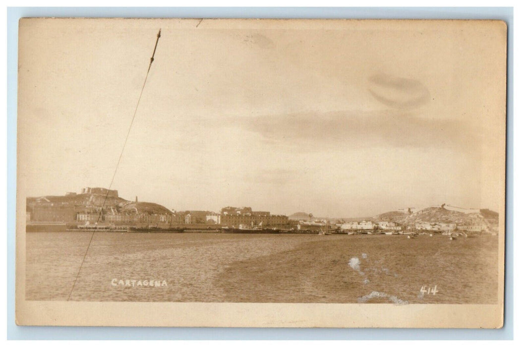 c1920's Sea View Steamer Scene Cartagena Spain RPPC Photo Vintage Postcard