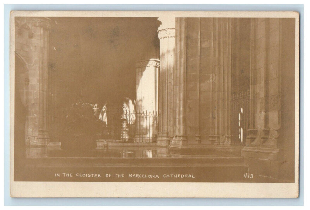 c1920's In The Cloister Of The Barcelona Cathedral Spain RPPC Photo Postcard